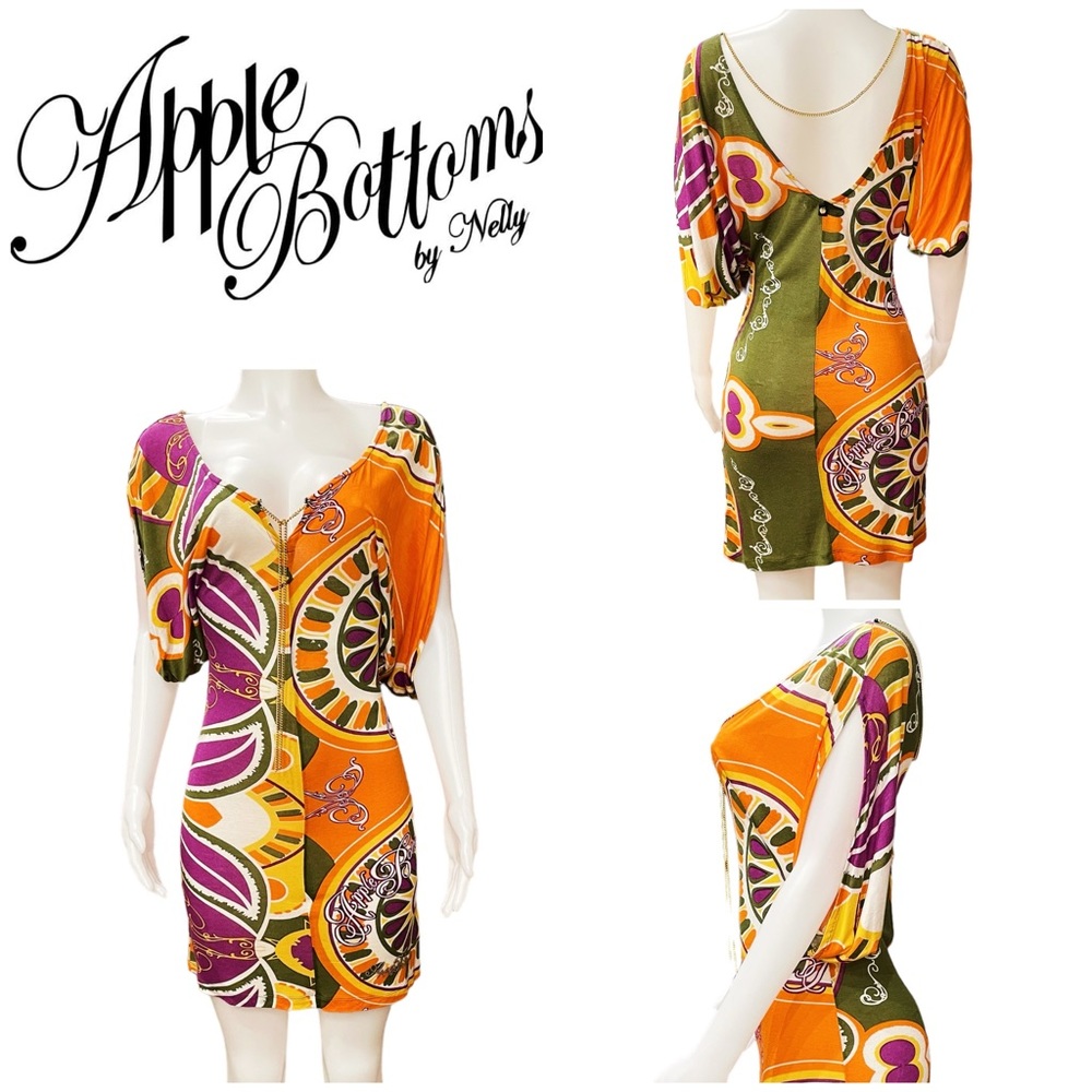 Apple Bottoms Y2K Knit Bohemian Print Dolman Sleeve Mini Dress